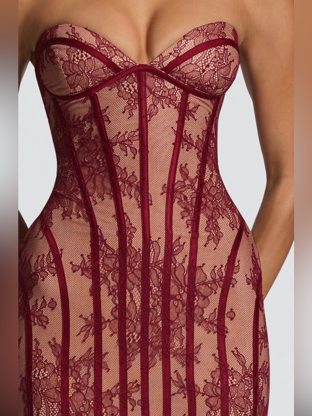 Babyboo Sian Burgundy Floral Lace Corset Maxi Dress | Size S | Worn Once - Picture 5 of 16